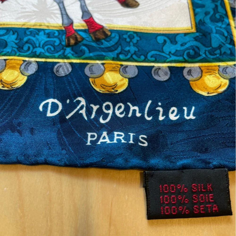RARE D’Argenlieu Paris Equestrian 100% Silk Scarf Sq 34x34 English Countryside